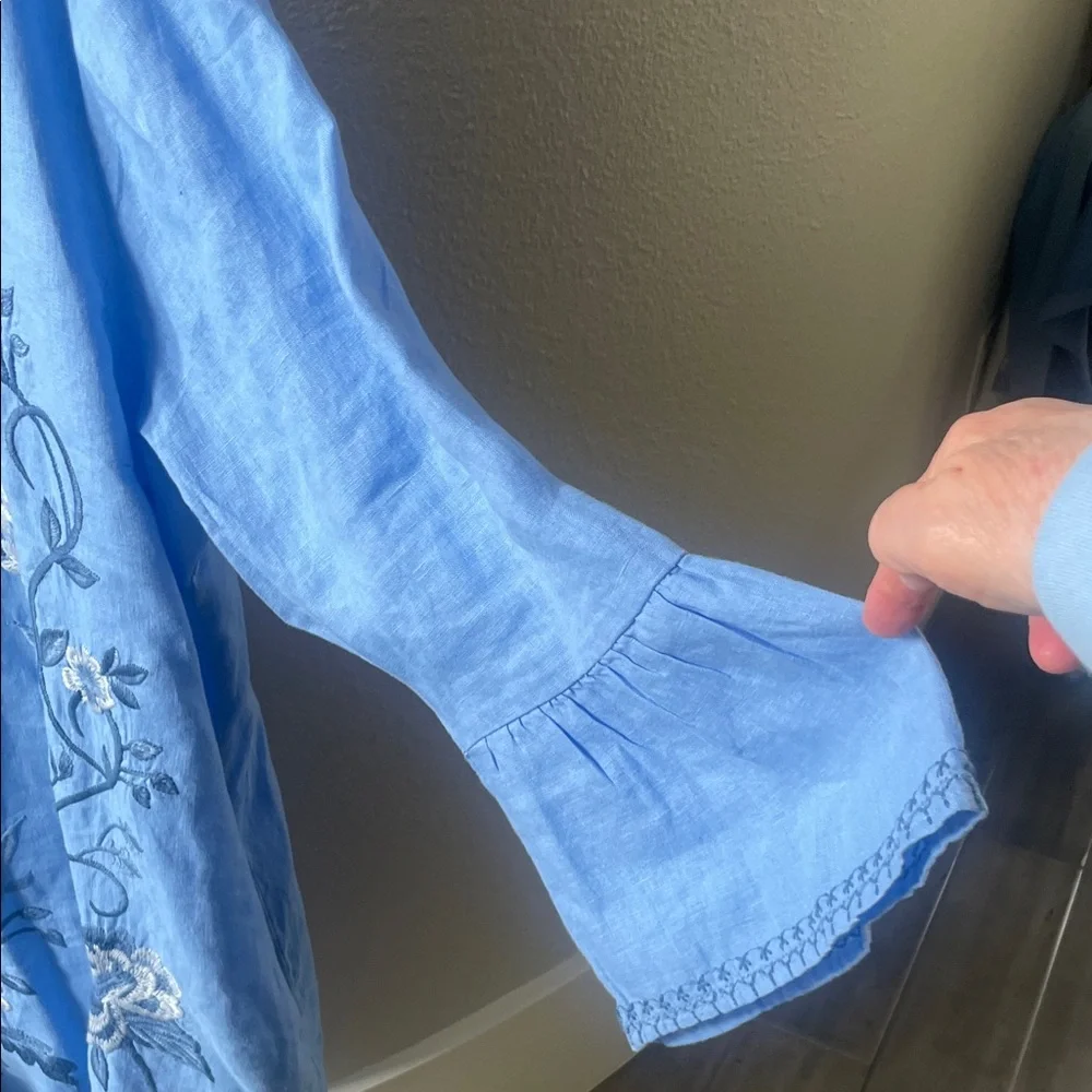 Johnny Was Embroidered Light Blue Floral Tunic - Picture 6 of 12